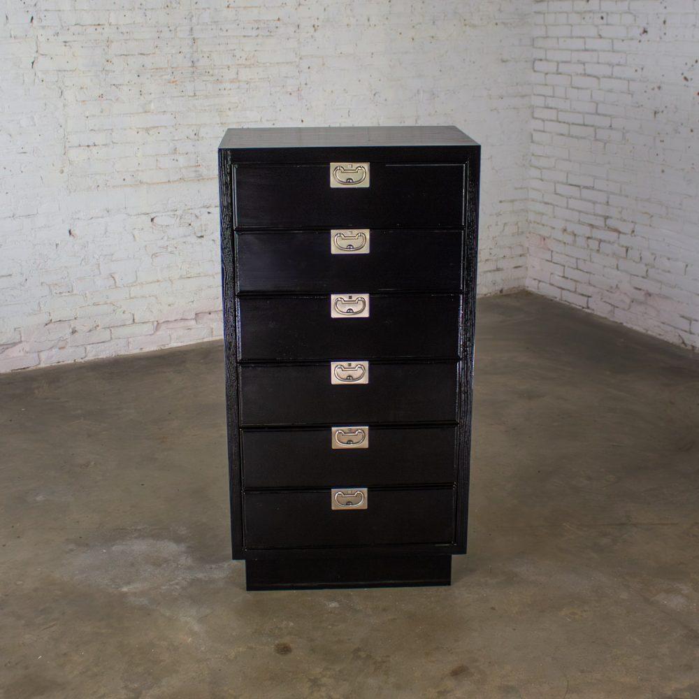 Mid to Late 20th Century Modern Campaign Henredon Black Narrow Chest of Drawers or Lingerie Cabinet