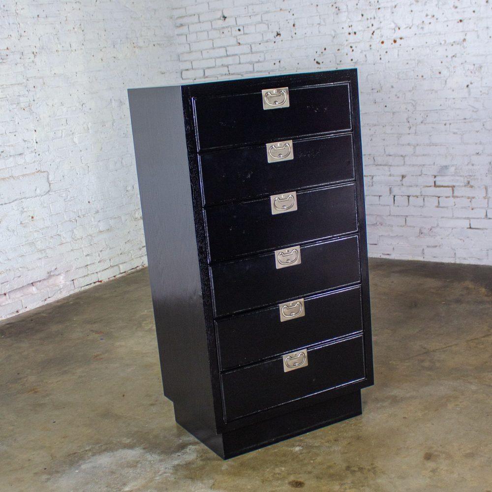 Mid to Late 20th Century Modern Campaign Henredon Black Narrow Chest of Drawers or Lingerie Cabinet