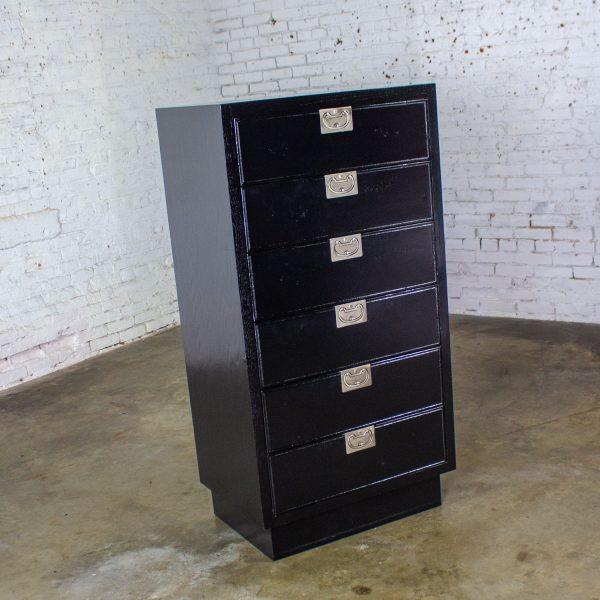 Mid to Late 20th Century Modern Campaign Henredon Black Narrow Chest of Drawers or Lingerie Cabinet