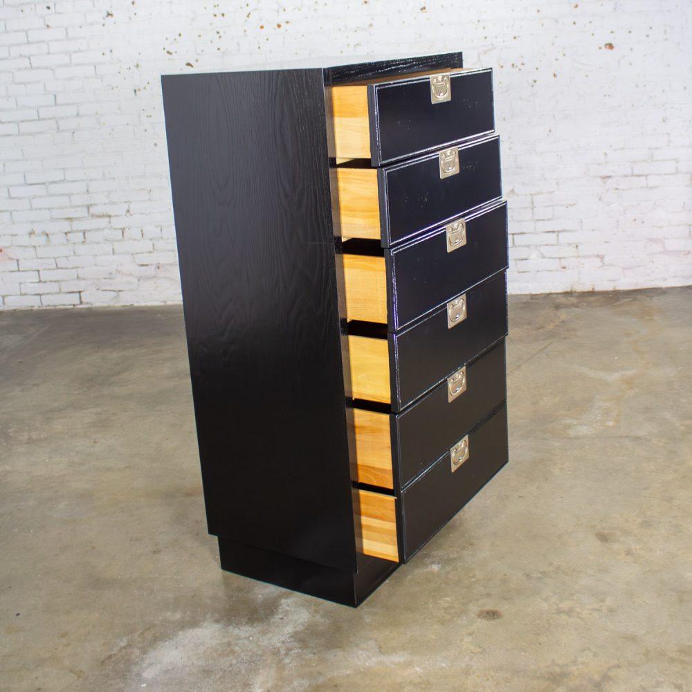 Mid to Late 20th Century Modern Campaign Henredon Black Narrow Chest of Drawers or Lingerie Cabinet