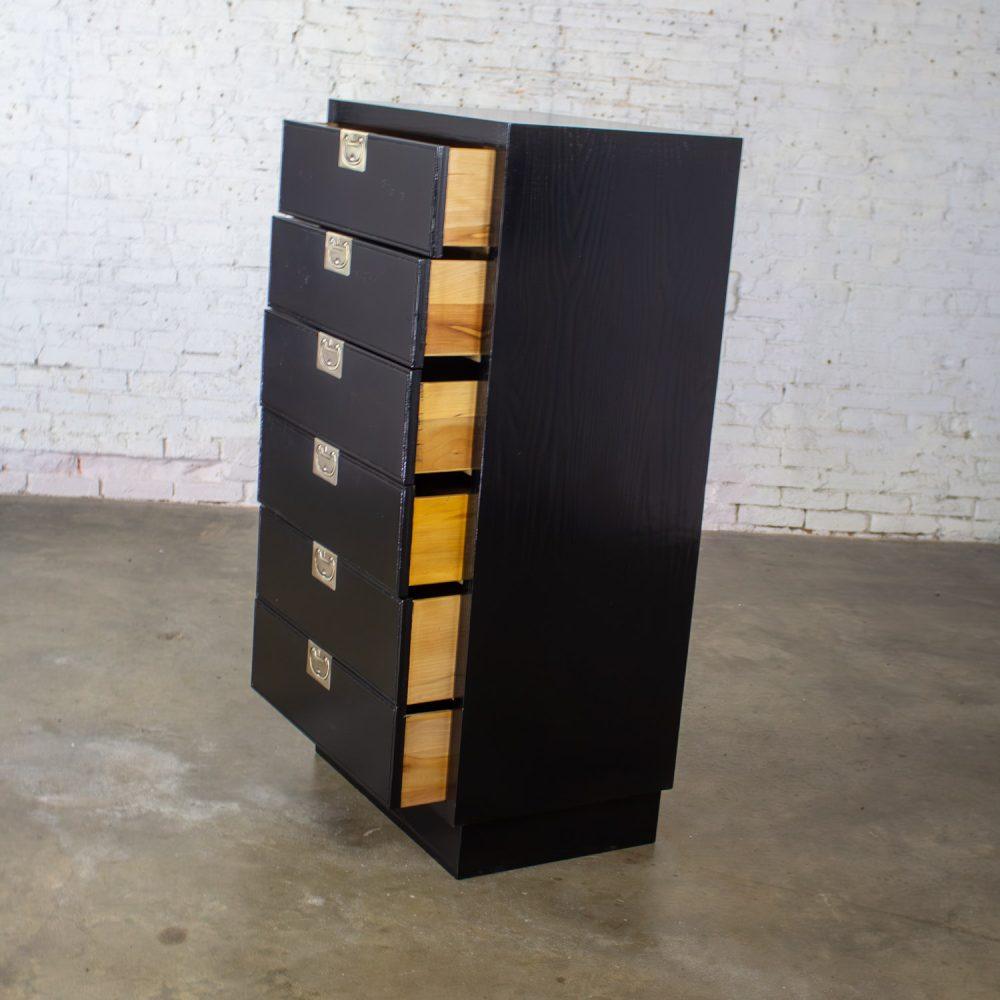Mid to Late 20th Century Modern Campaign Henredon Black Narrow Chest of Drawers or Lingerie Cabinet