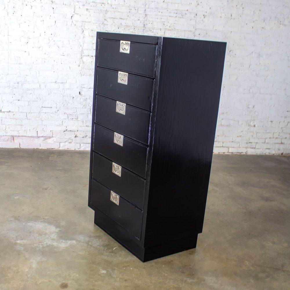 Mid to Late 20th Century Modern Campaign Henredon Black Narrow Chest of Drawers or Lingerie Cabinet
