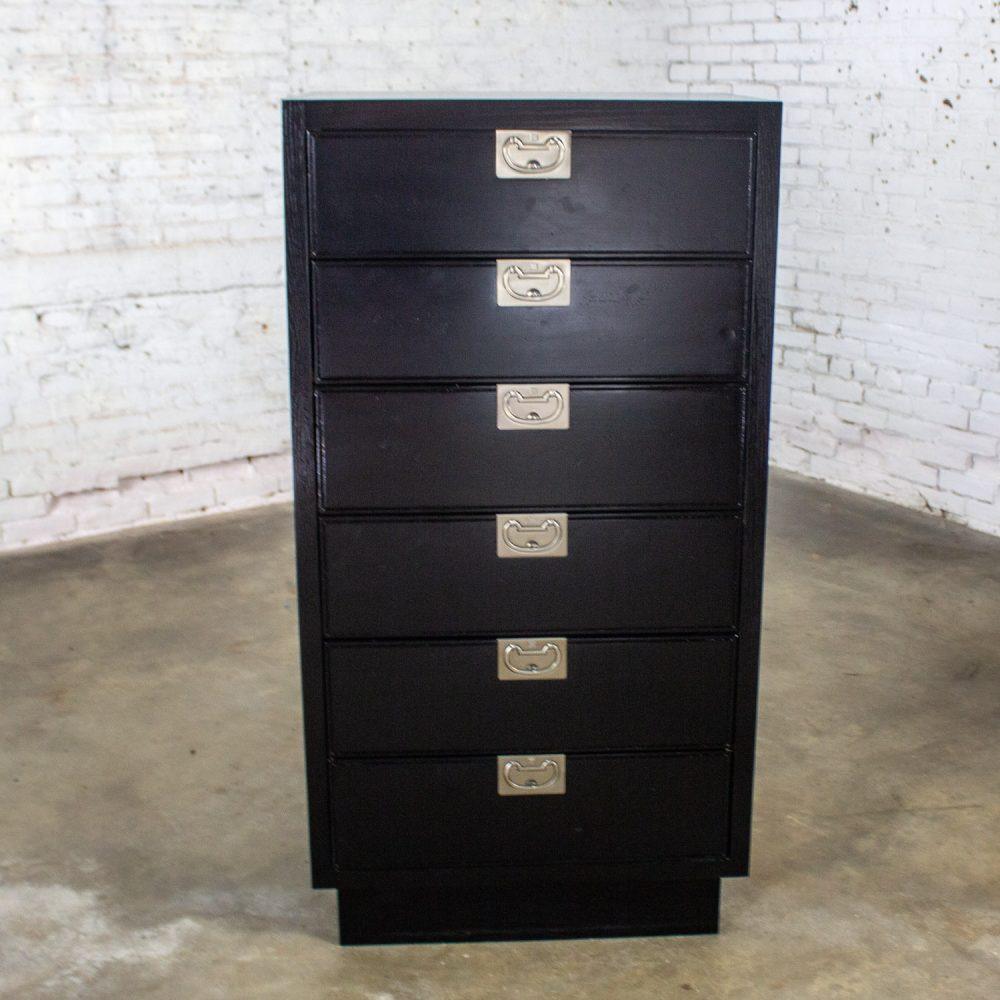 Mid to Late 20th Century Modern Campaign Henredon Black Narrow Chest of Drawers or Lingerie Cabinet