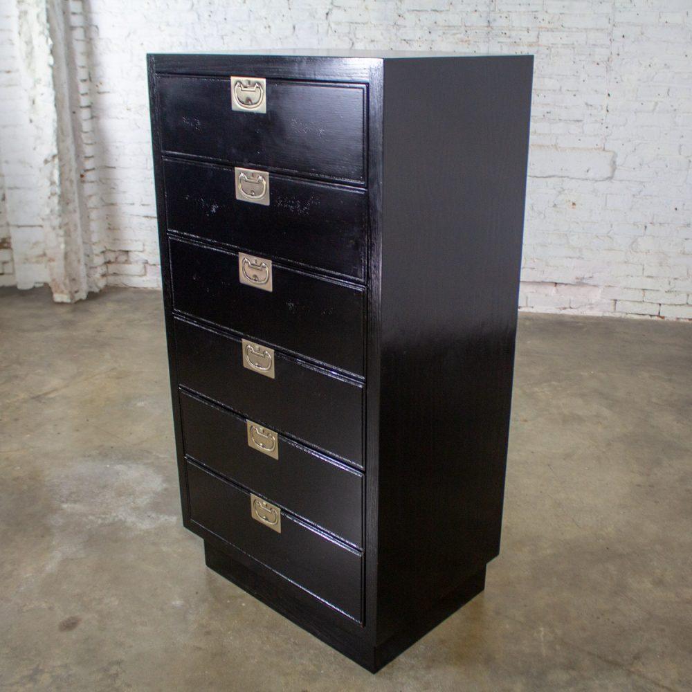 Mid to Late 20th Century Modern Campaign Henredon Black Narrow Chest of Drawers or Lingerie Cabinet