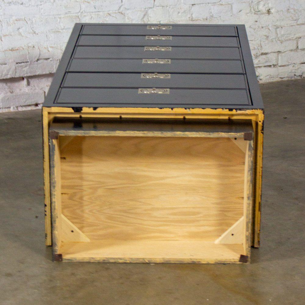 Mid to Late 20th Century Modern Campaign Henredon Black Narrow Chest of Drawers or Lingerie Cabinet