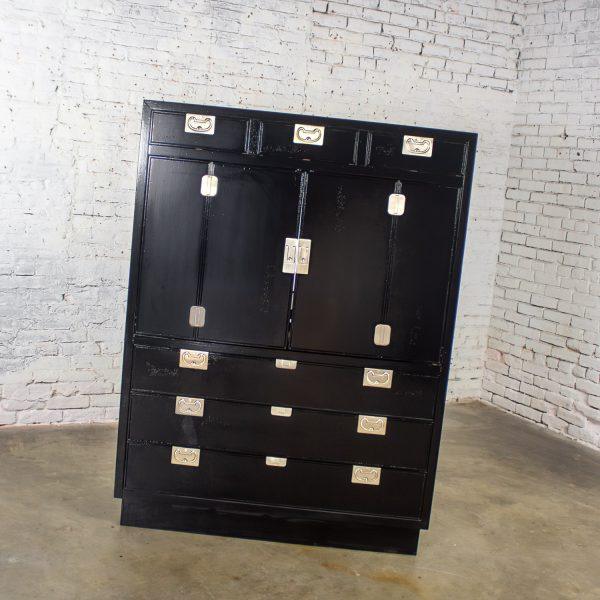 Mid to Late 20th Century Modern Campaign Henredon Black Entertainment Cabinet or Armoire
