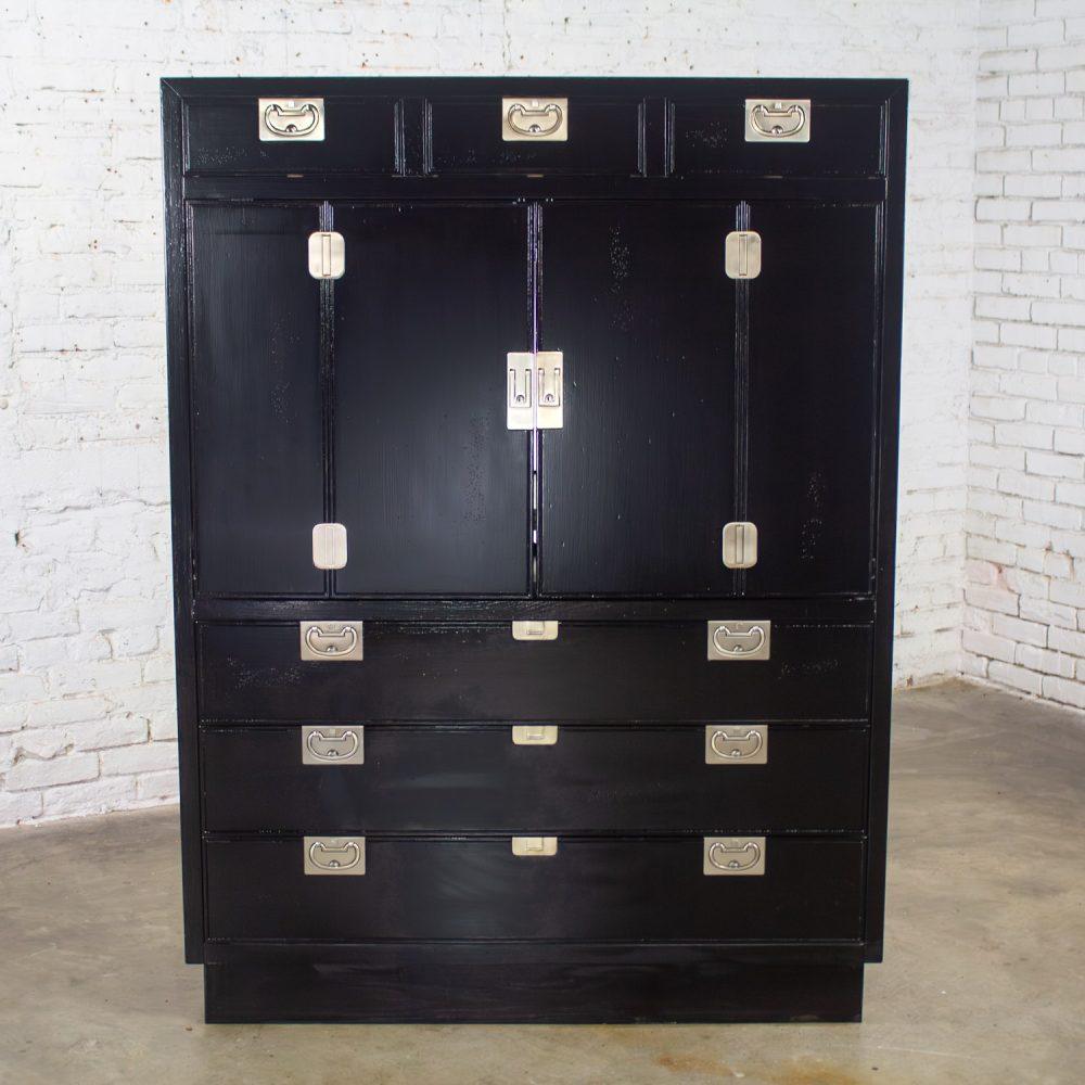 Mid to Late 20th Century Modern Campaign Henredon Black Entertainment Cabinet or Armoire
