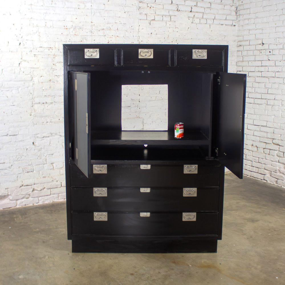 Mid to Late 20th Century Modern Campaign Henredon Black Entertainment Cabinet or Armoire