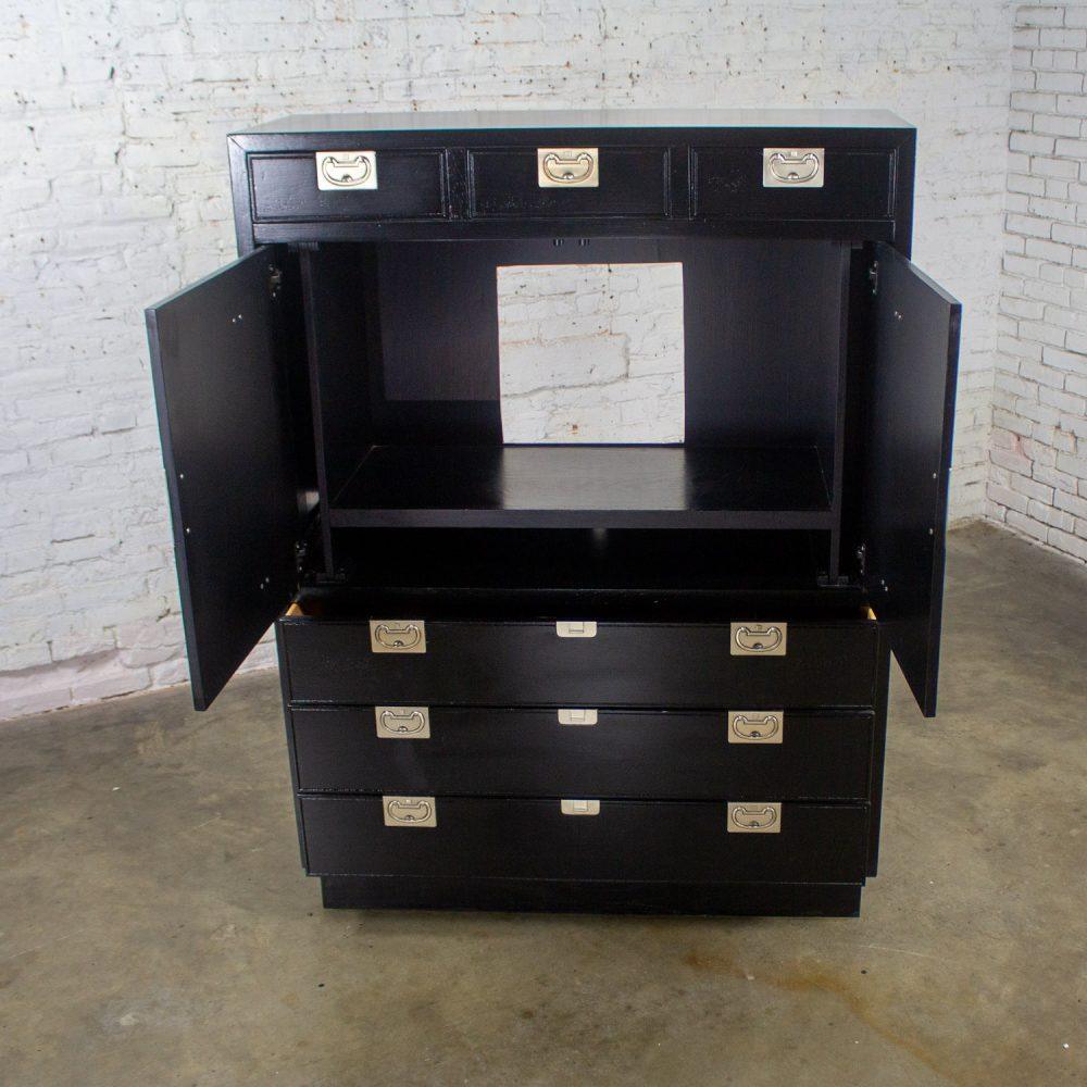 Mid to Late 20th Century Modern Campaign Henredon Black Entertainment Cabinet or Armoire