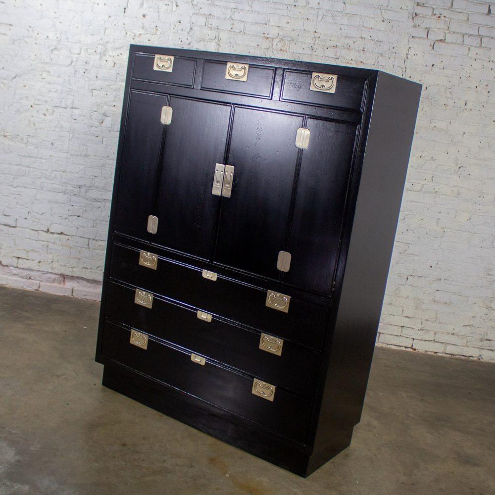 Mid to Late 20th Century Modern Campaign Henredon Black Entertainment Cabinet or Armoire
