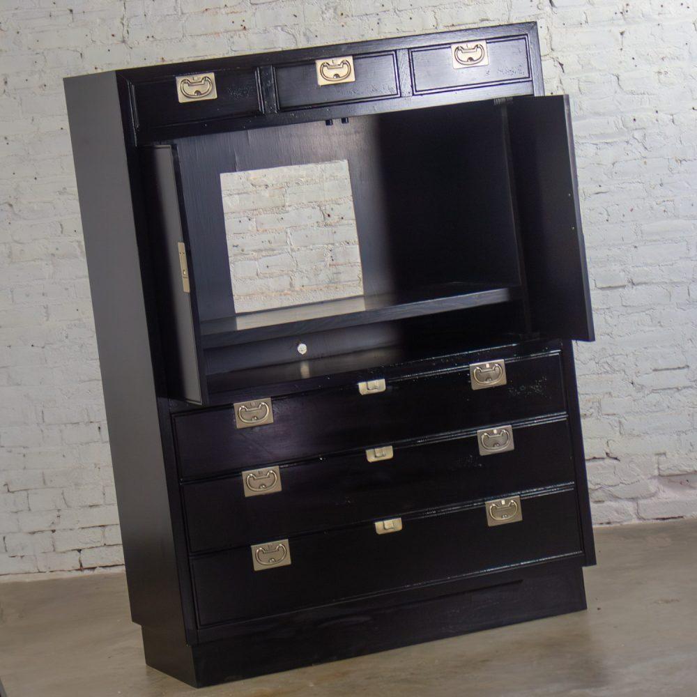 Mid to Late 20th Century Modern Campaign Henredon Black Entertainment Cabinet or Armoire