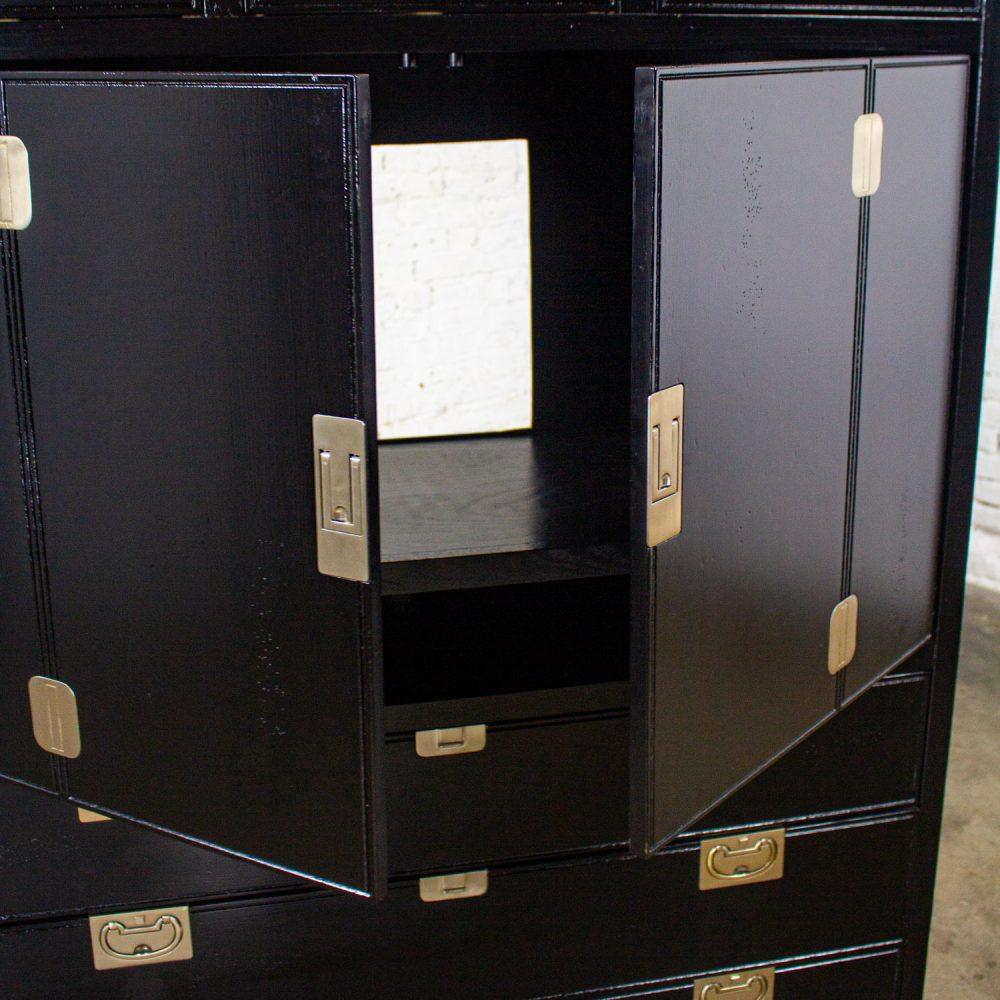 Mid to Late 20th Century Modern Campaign Henredon Black Entertainment Cabinet or Armoire