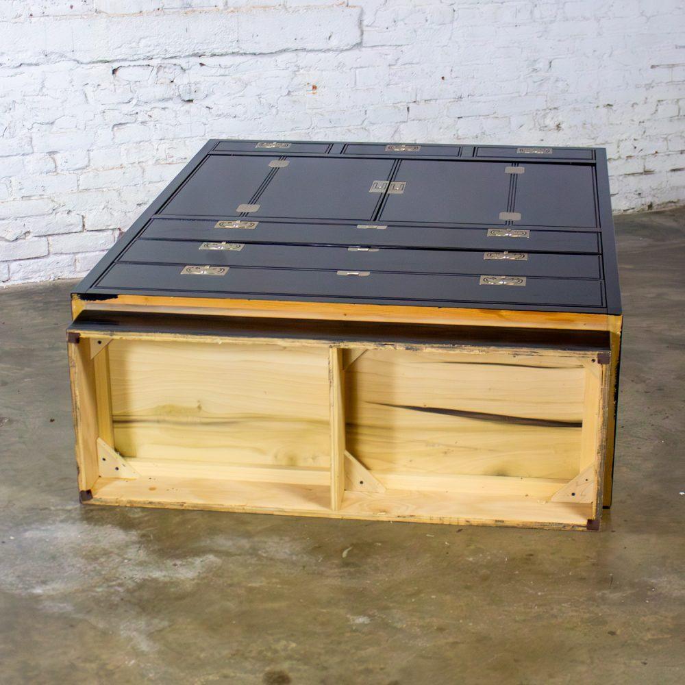 Mid to Late 20th Century Modern Campaign Henredon Black Entertainment Cabinet or Armoire