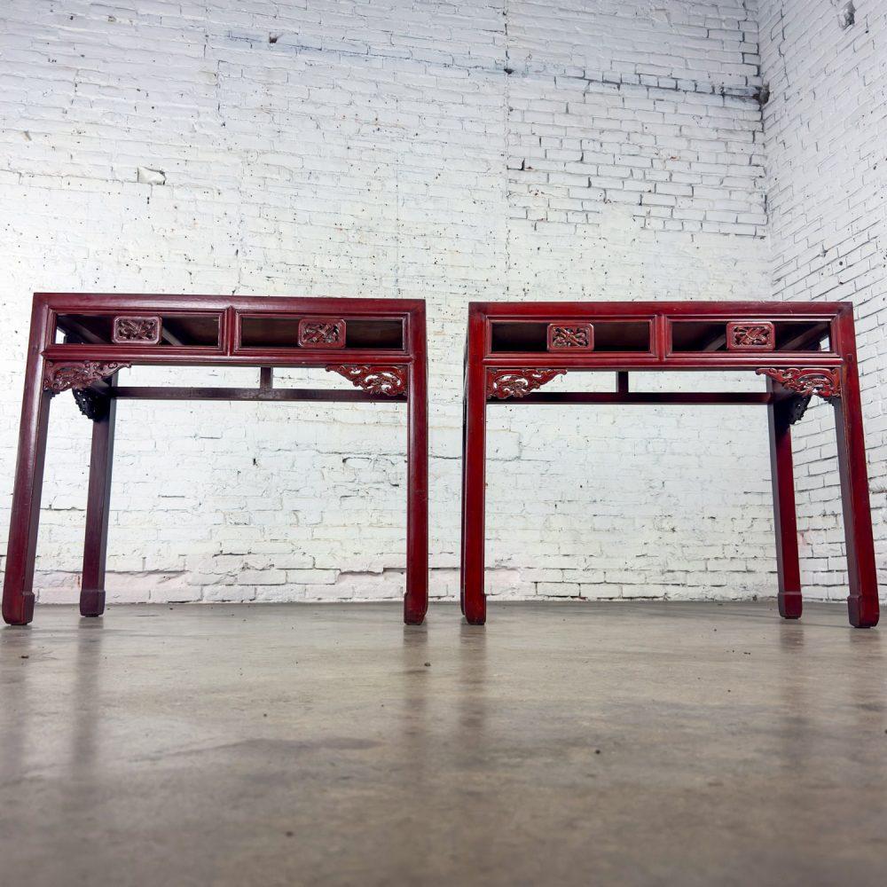 Early 19th to 20th Century Chinese Hongmu Pair of Alter or Console Tables or Center Table