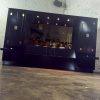 Late 20th Century Modern Campaign Henredon Black Lacquered Modular King Bed w/Side Cabinets & Back Mirror