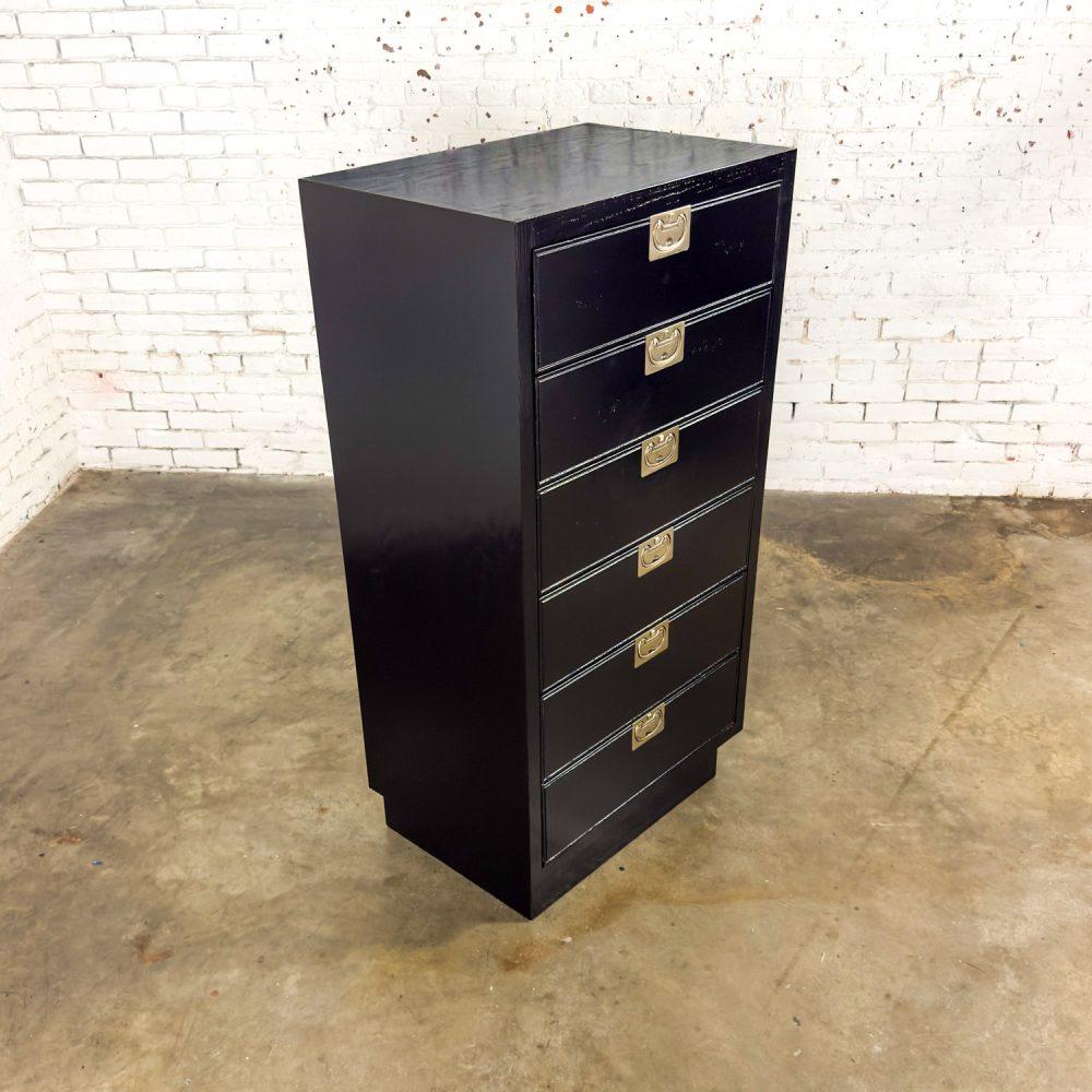 Mid to Late 20th Century Modern Campaign Henredon Black Narrow Chest of Drawers or Lingerie Cabinet