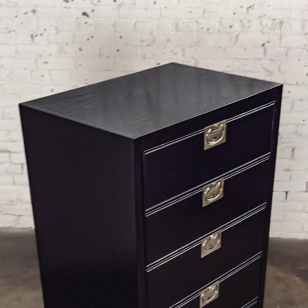 Mid to Late 20th Century Modern Campaign Henredon Black Narrow Chest of Drawers or Lingerie Cabinet