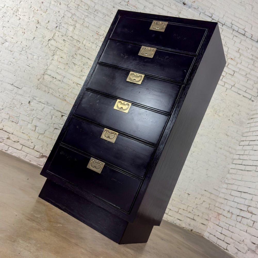 Mid to Late 20th Century Modern Campaign Henredon Black Narrow Chest of Drawers or Lingerie Cabinet