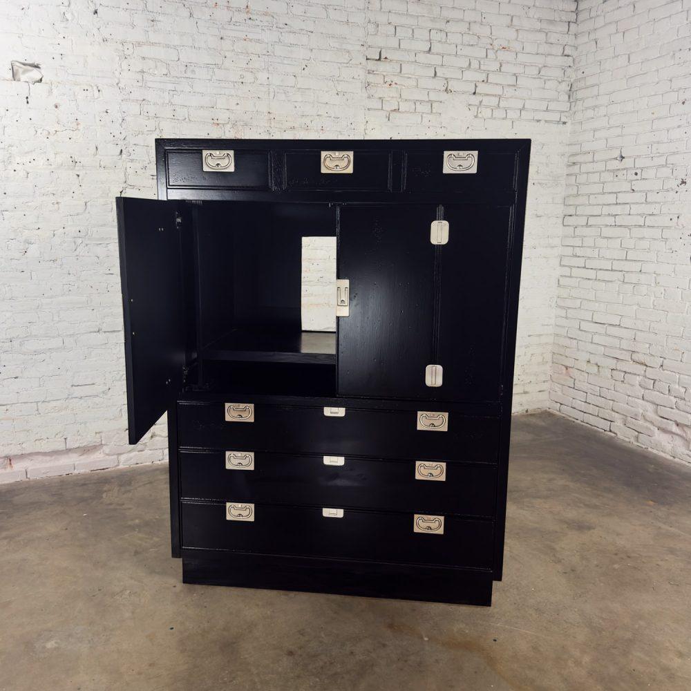 Mid to Late 20th Century Modern Campaign Henredon Black Entertainment Cabinet or Armoire