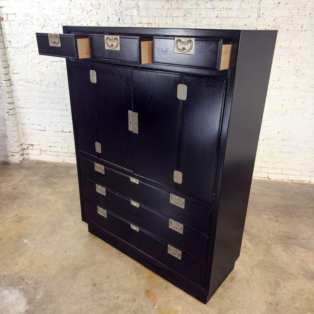 Mid to Late 20th Century Modern Campaign Henredon Black Entertainment Cabinet or Armoire