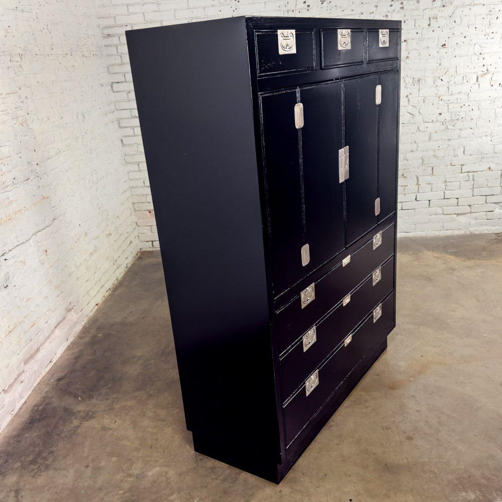 Mid to Late 20th Century Modern Campaign Henredon Black Entertainment Cabinet or Armoire