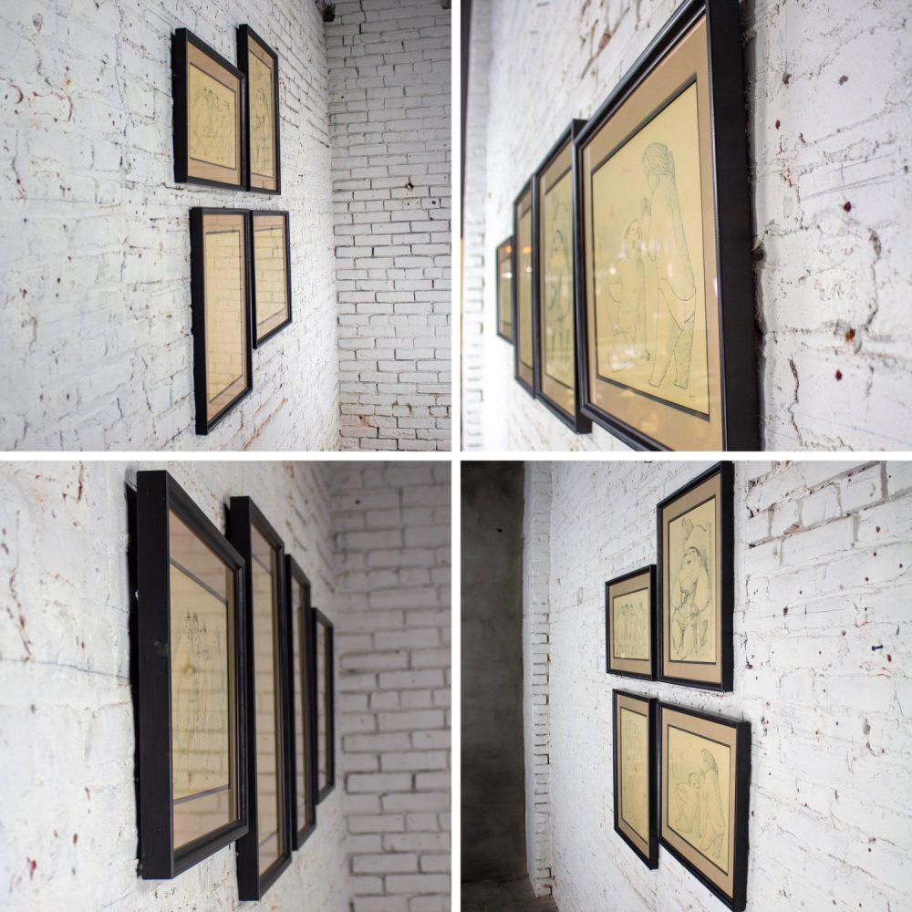 1968 Fine Art Prints by Alfonso Vila Shum Framed Sketches Set of 4 Unsigned