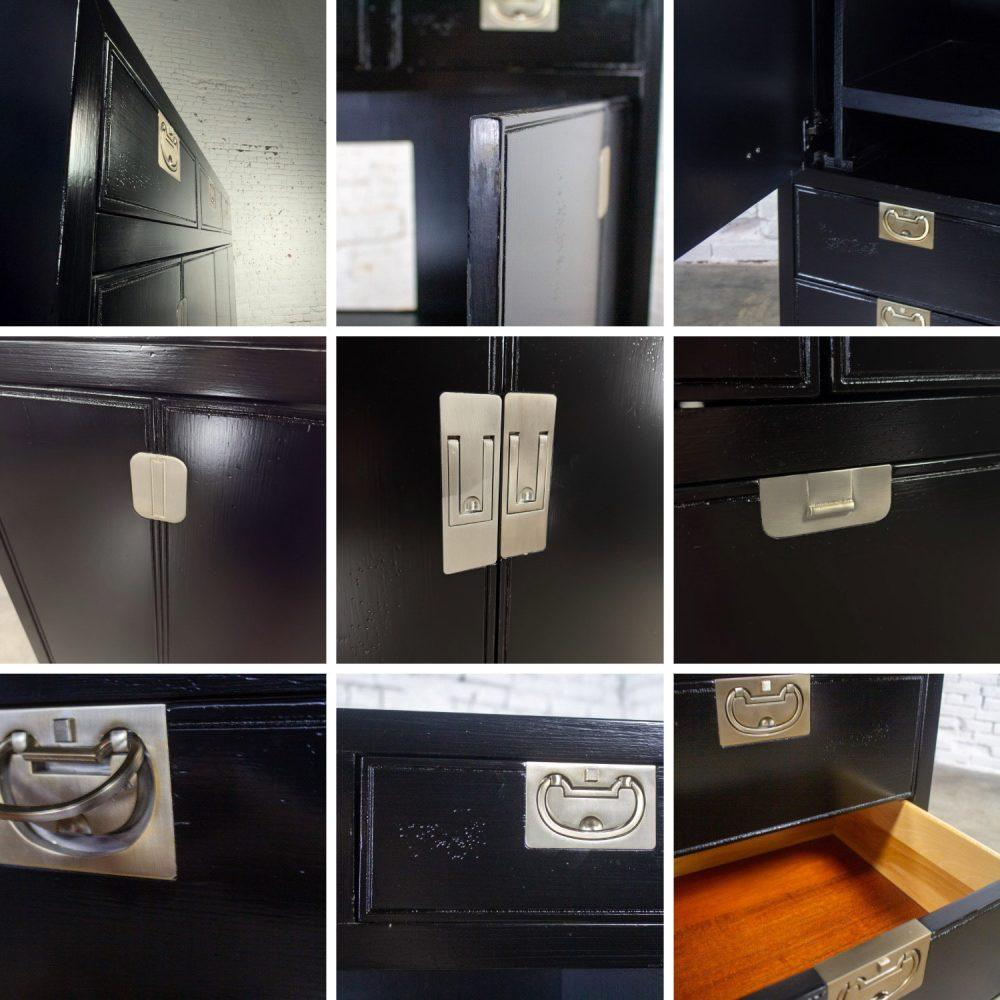Mid to Late 20th Century Modern Campaign Henredon Black Entertainment Cabinet or Armoire
