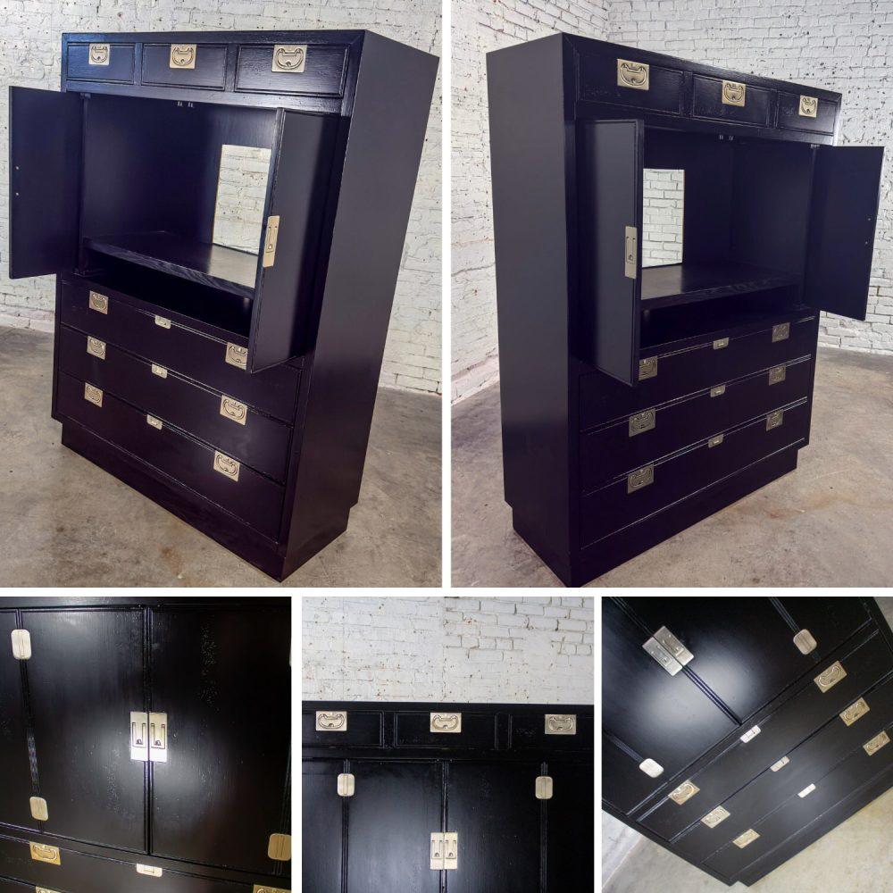 Mid to Late 20th Century Modern Campaign Henredon Black Entertainment Cabinet or Armoire