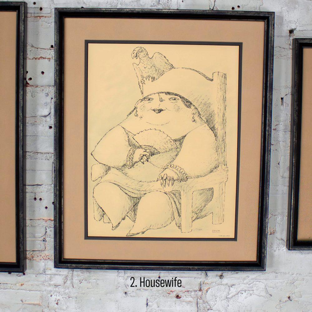 1968 Fine Art Prints by Alfonso Vila Shum Framed Sketches Set of 4 Unsigned