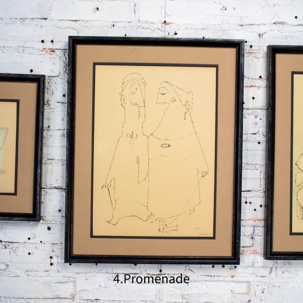 1968 Fine Art Prints by Alfonso Vila Shum Framed Sketches Set of 4 Unsigned