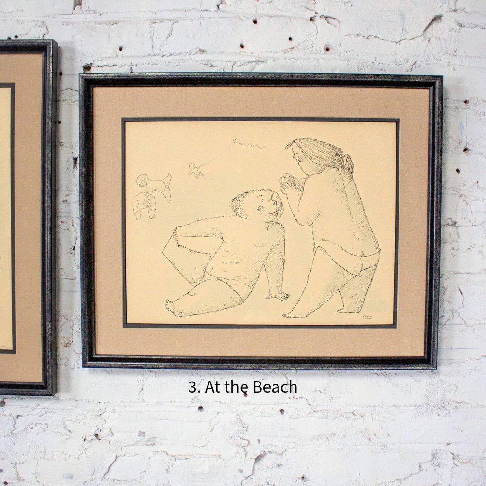 1968 Fine Art Prints by Alfonso Vila Shum Framed Sketches Set of 4 Unsigned
