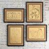 1968 Fine Art Prints by Alfonso Vila Shum Framed Sketches Set of 4 Unsigned