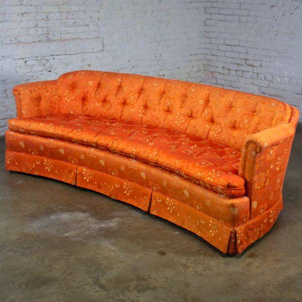 Mid-20th Century Hollywood Regency Chinoiserie Sofa by Henredon w/Chinese Red Floral Brocade Fabric