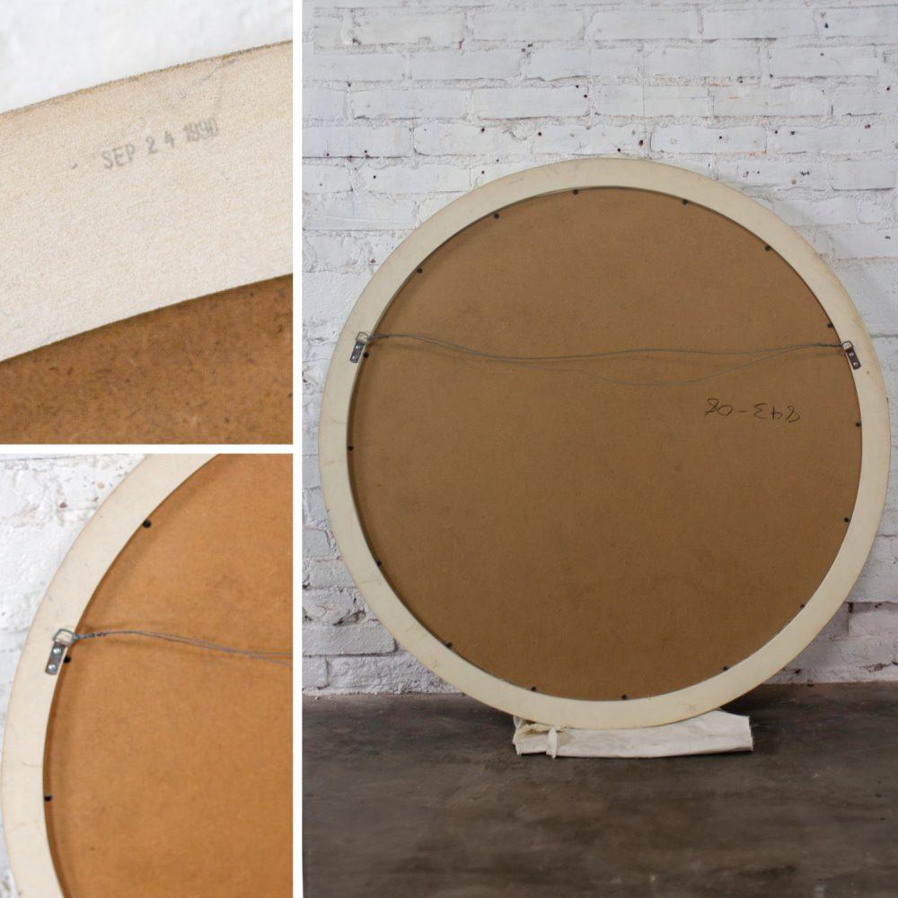 1990’s Modern to Postmodern Lane Furniture White Lacquer & Brass Trim Round Wall Mirror