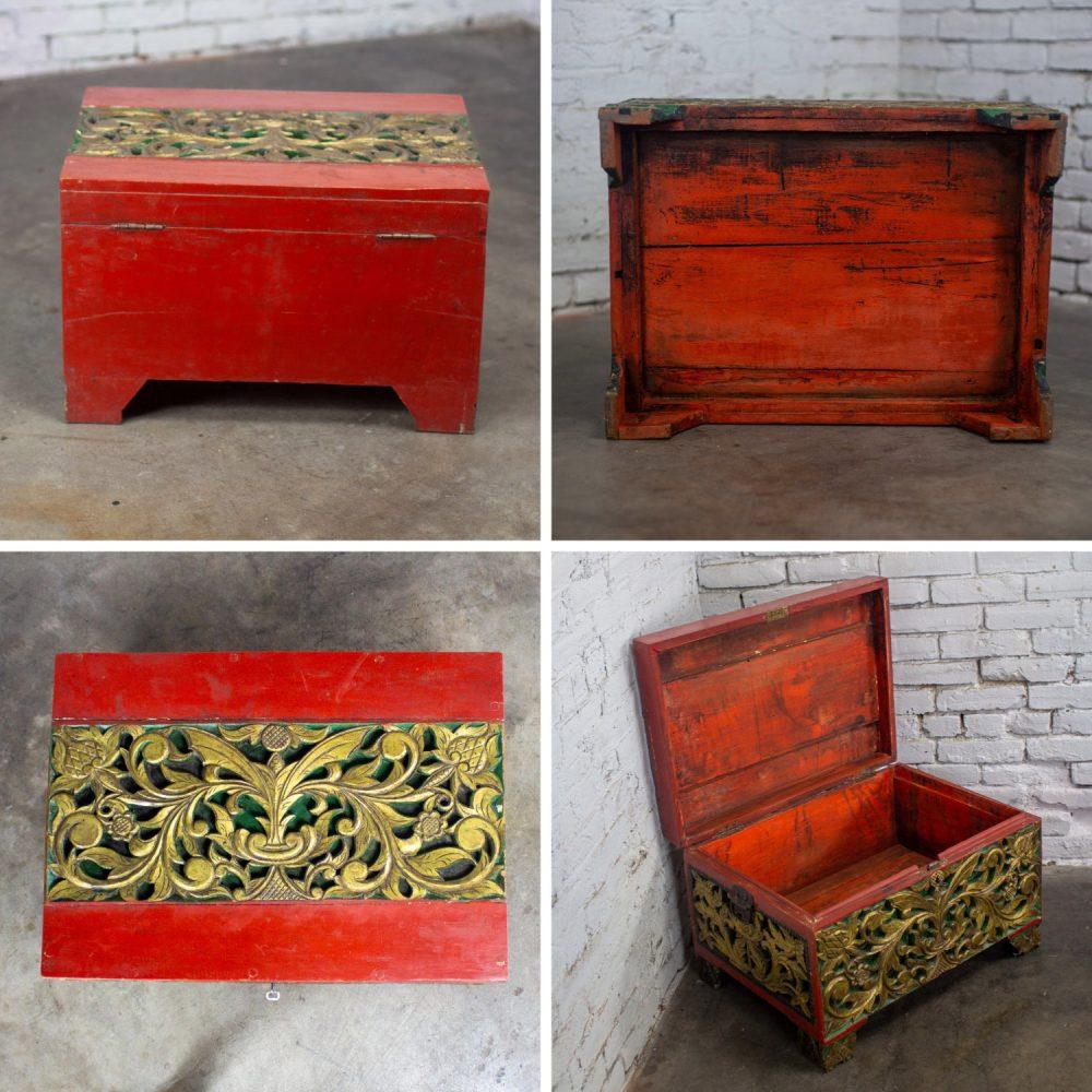 19th to Early 20th Century Indonesian Maduran Gilded Smaller Merchants Chest or Treasure Trunk