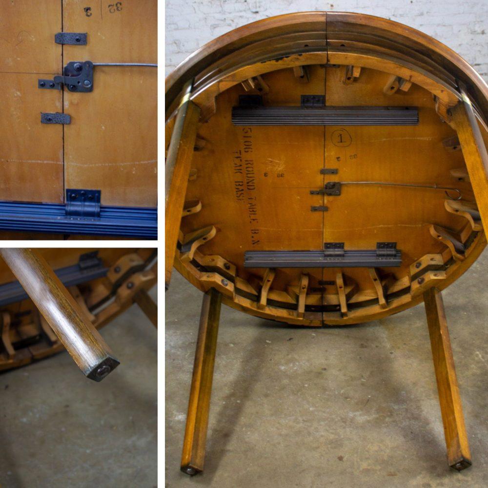 Mid-20th Century MCM to Campaign Style Round to Oval Expanding Dining Table Attributed to Tung Si Collection by Hickory Manufacturing
