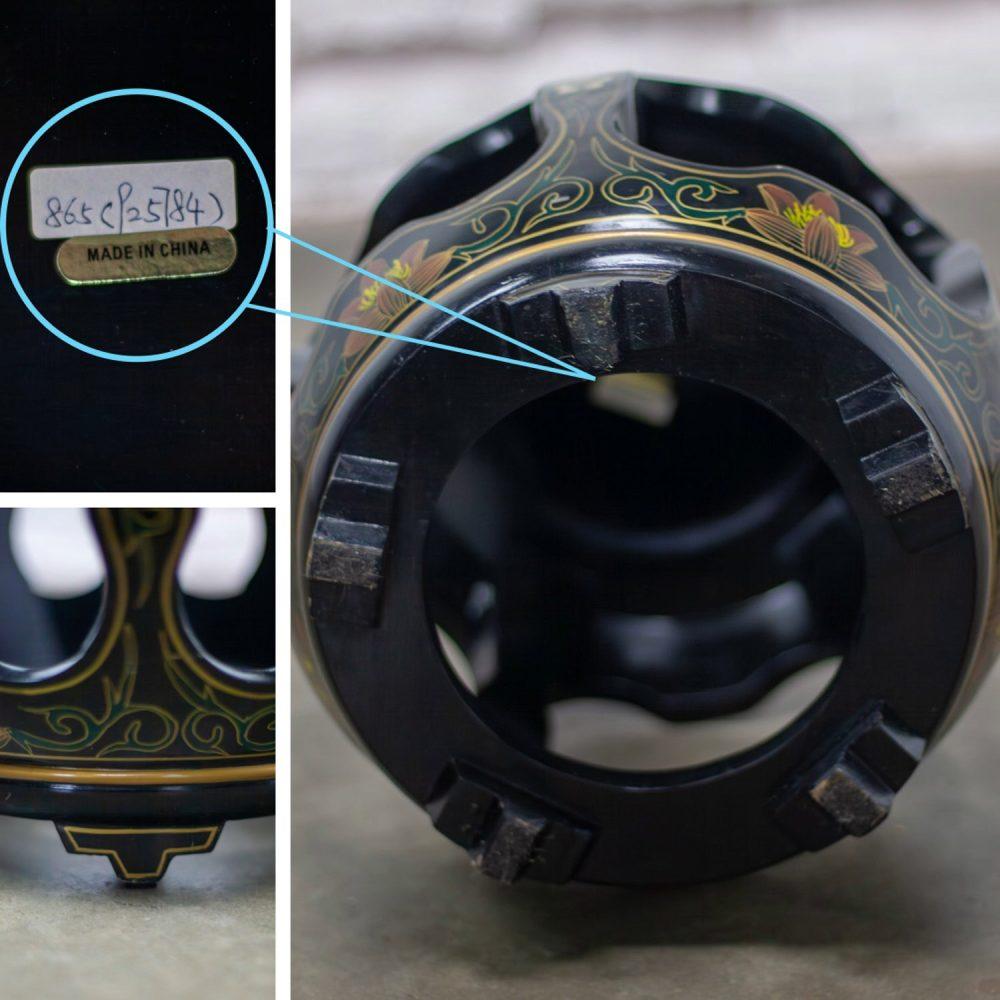 Late 20th Century Chinoiserie Chinese Garden Stool or Small Side Table Black Lacquer w/Asian Details