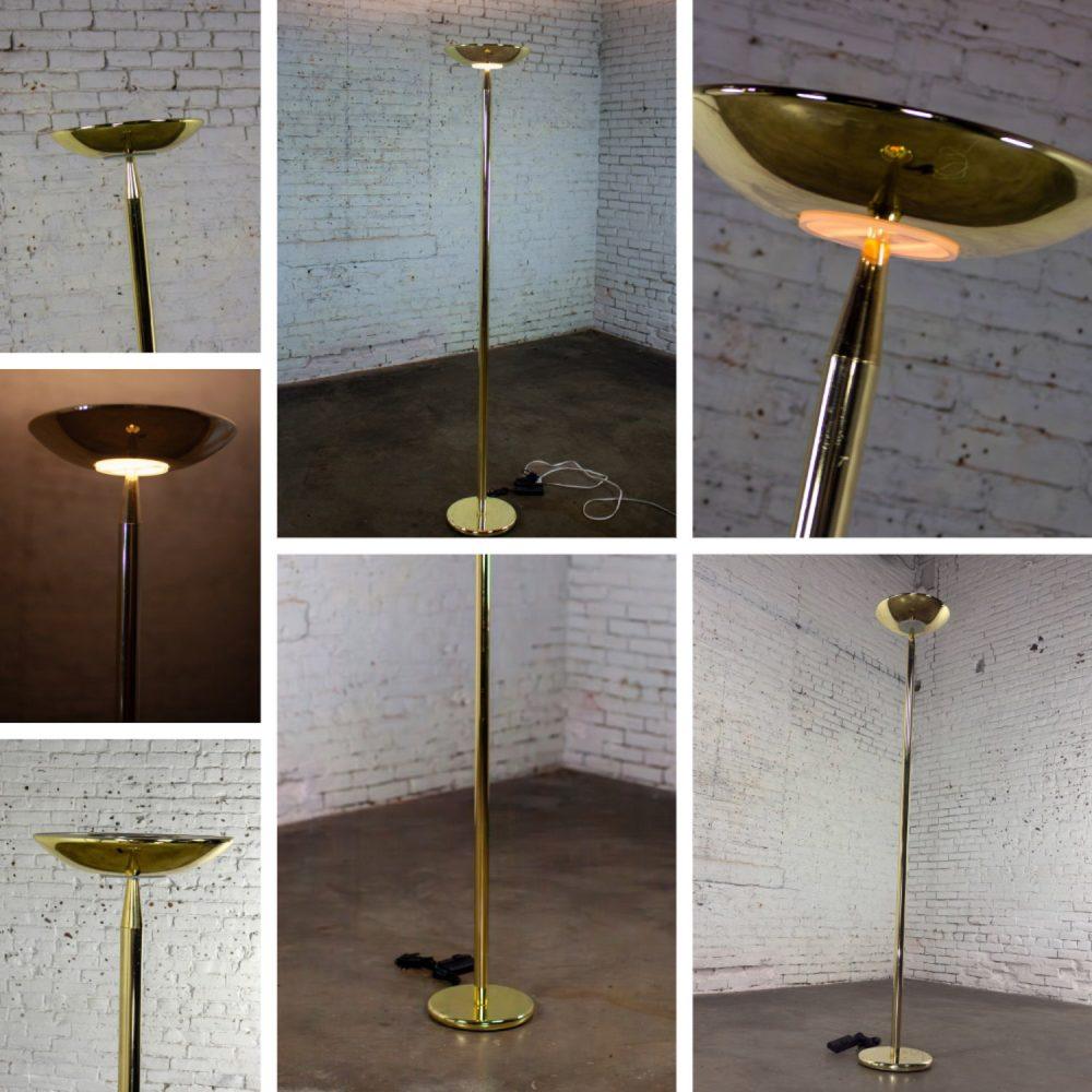 Late 20th Century Modern to Postmodern Brass Plated Torchier Floor Lamp