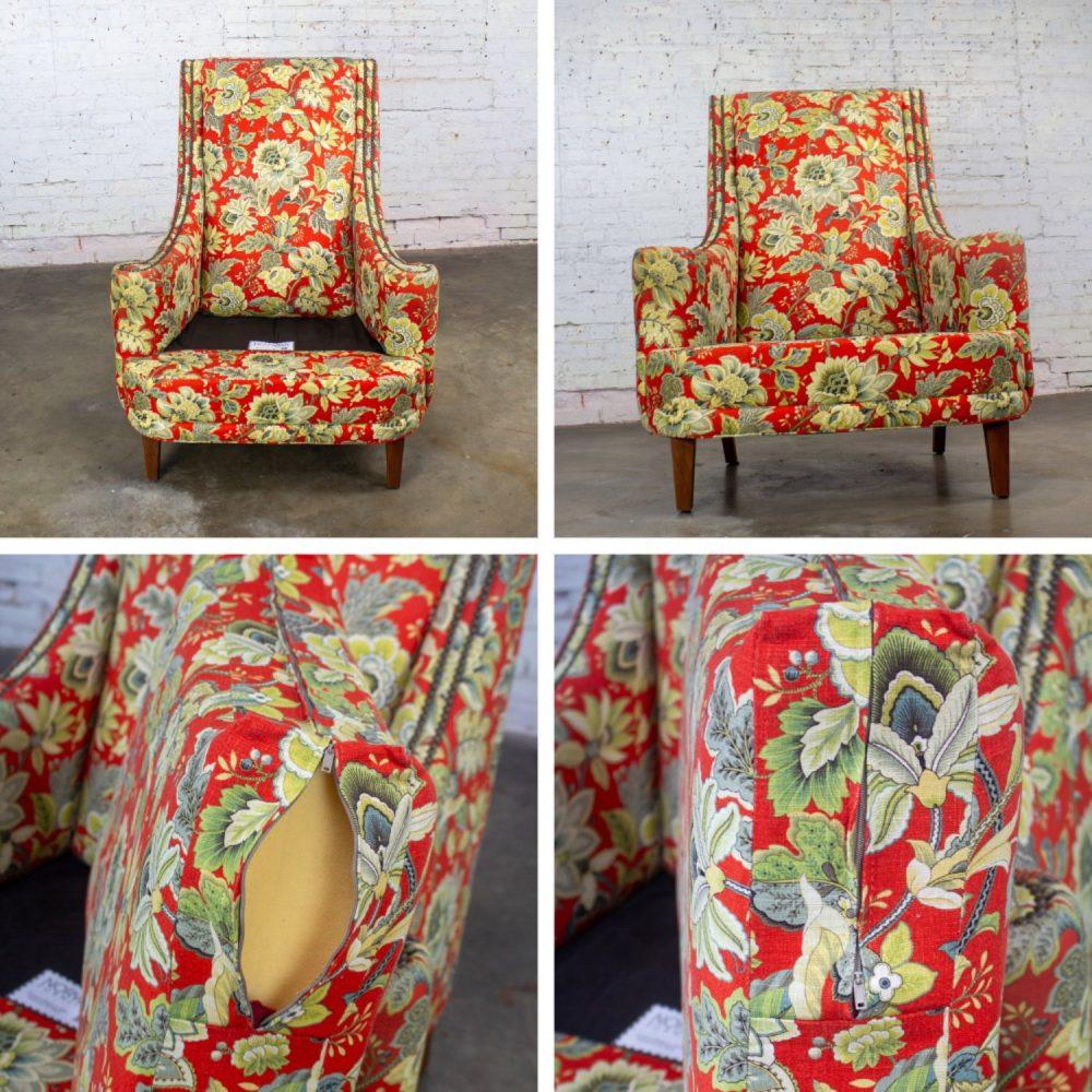 Late 20th to Early 21st Century Traditional Red Floral Accent Chair w/Swooped Arms by Norwalk