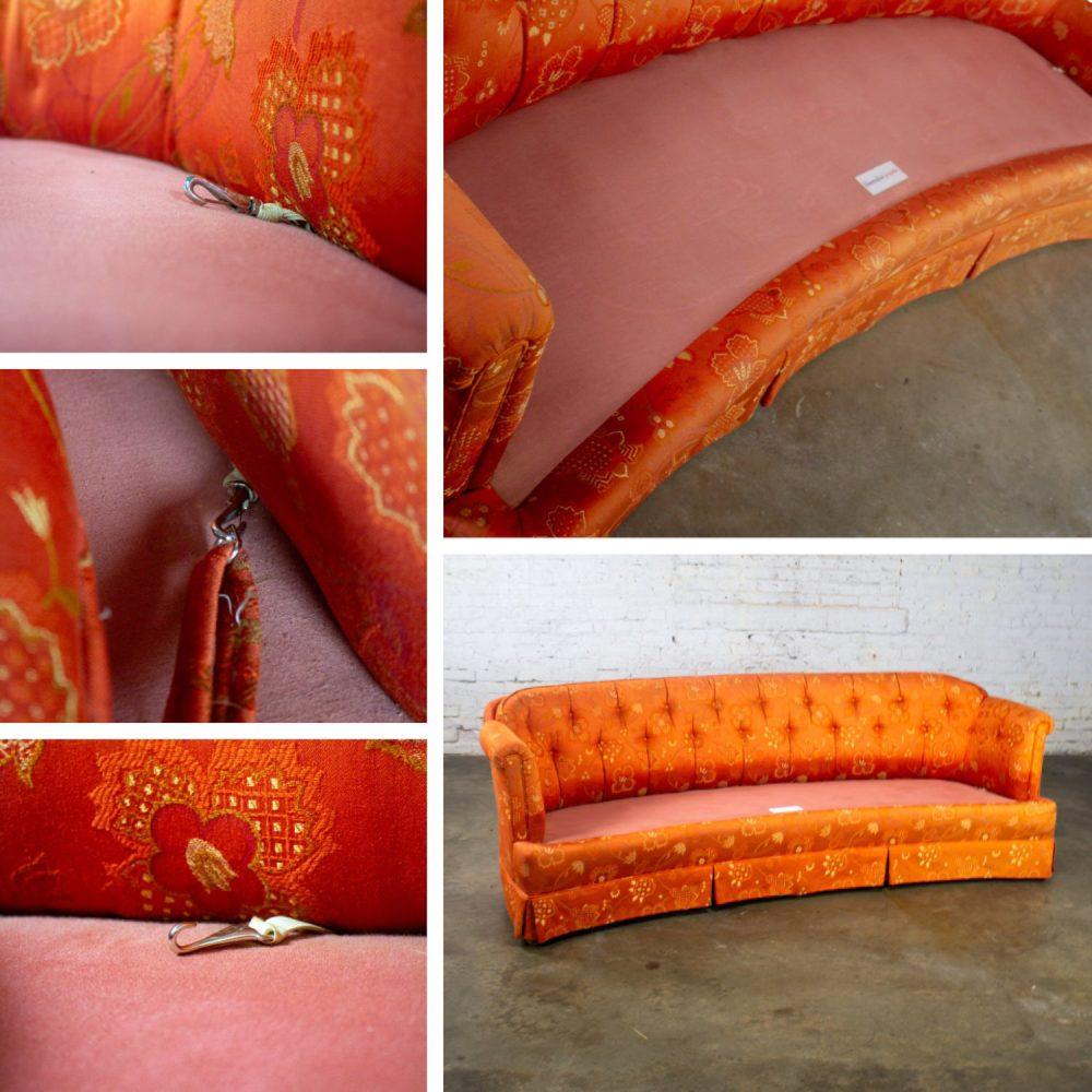 Mid-20th Century Hollywood Regency Chinoiserie Sofa by Henredon w/Chinese Red Floral Brocade Fabric