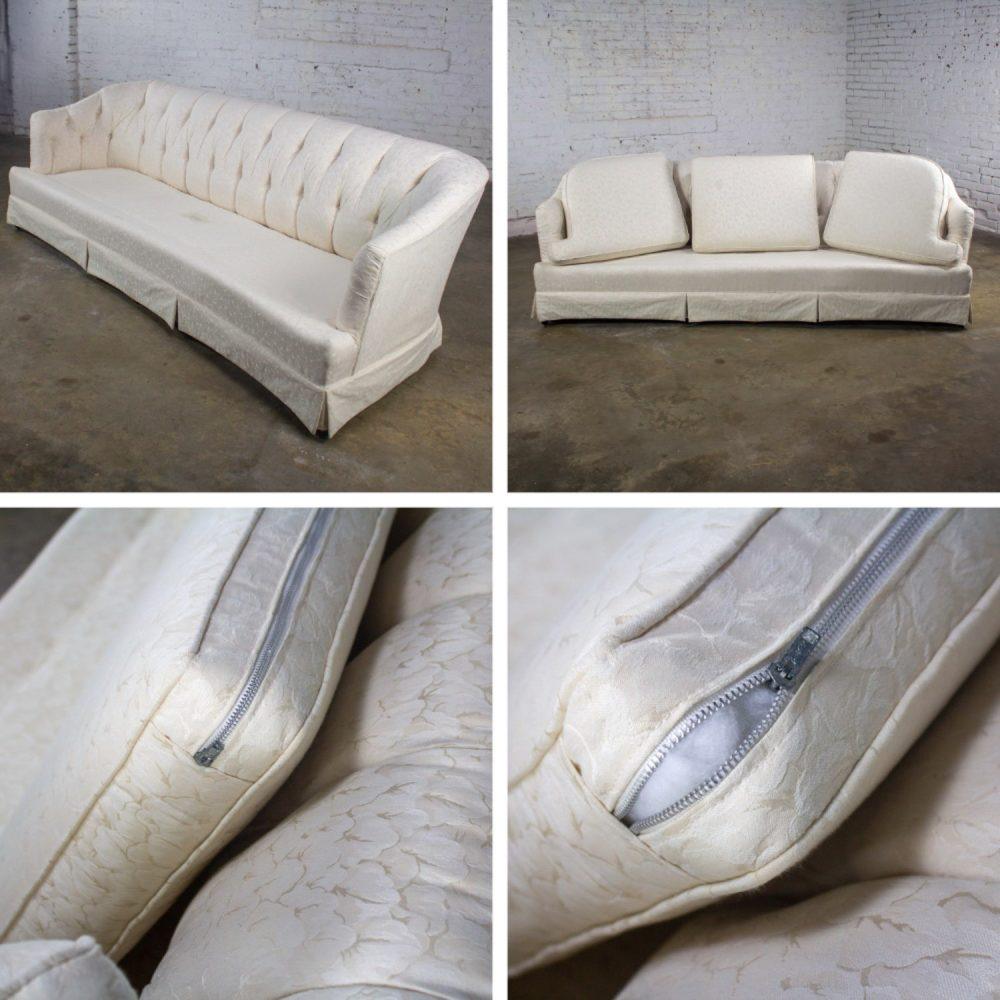 Late 20th Century Hollywood Regency Sofa w/Off White Brocade Fabric by Waters