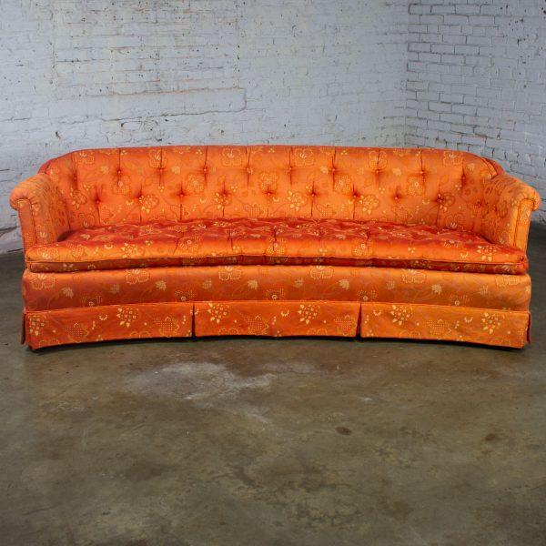 Mid-20th Century Hollywood Regency Chinoiserie Sofa by Henredon w/Chinese Red Floral Brocade Fabric