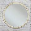 1990’s Modern to Postmodern Lane Furniture White Lacquer & Brass Trim Round Wall Mirror