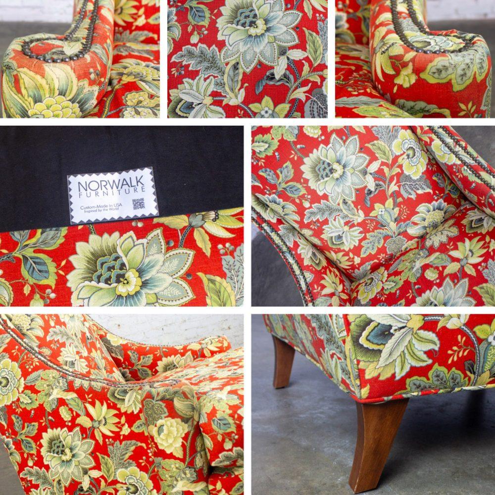 Late 20th to Early 21st Century Traditional Red Floral Accent Chair w/Swooped Arms by Norwalk