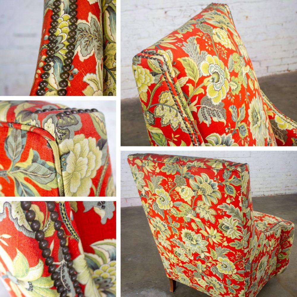 Late 20th to Early 21st Century Traditional Red Floral Accent Chair w/Swooped Arms by Norwalk
