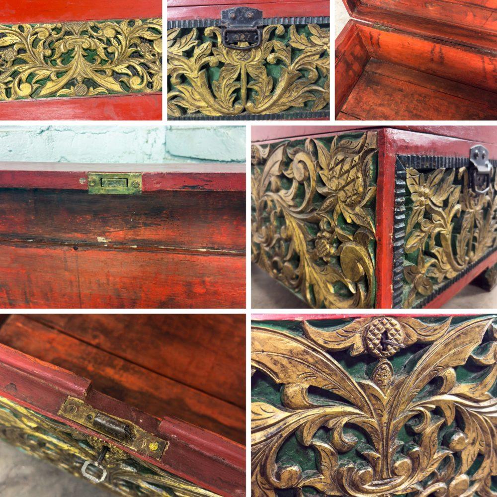 19th to Early 20th Century Indonesian Maduran Gilded Smaller Merchants Chest or Treasure Trunk