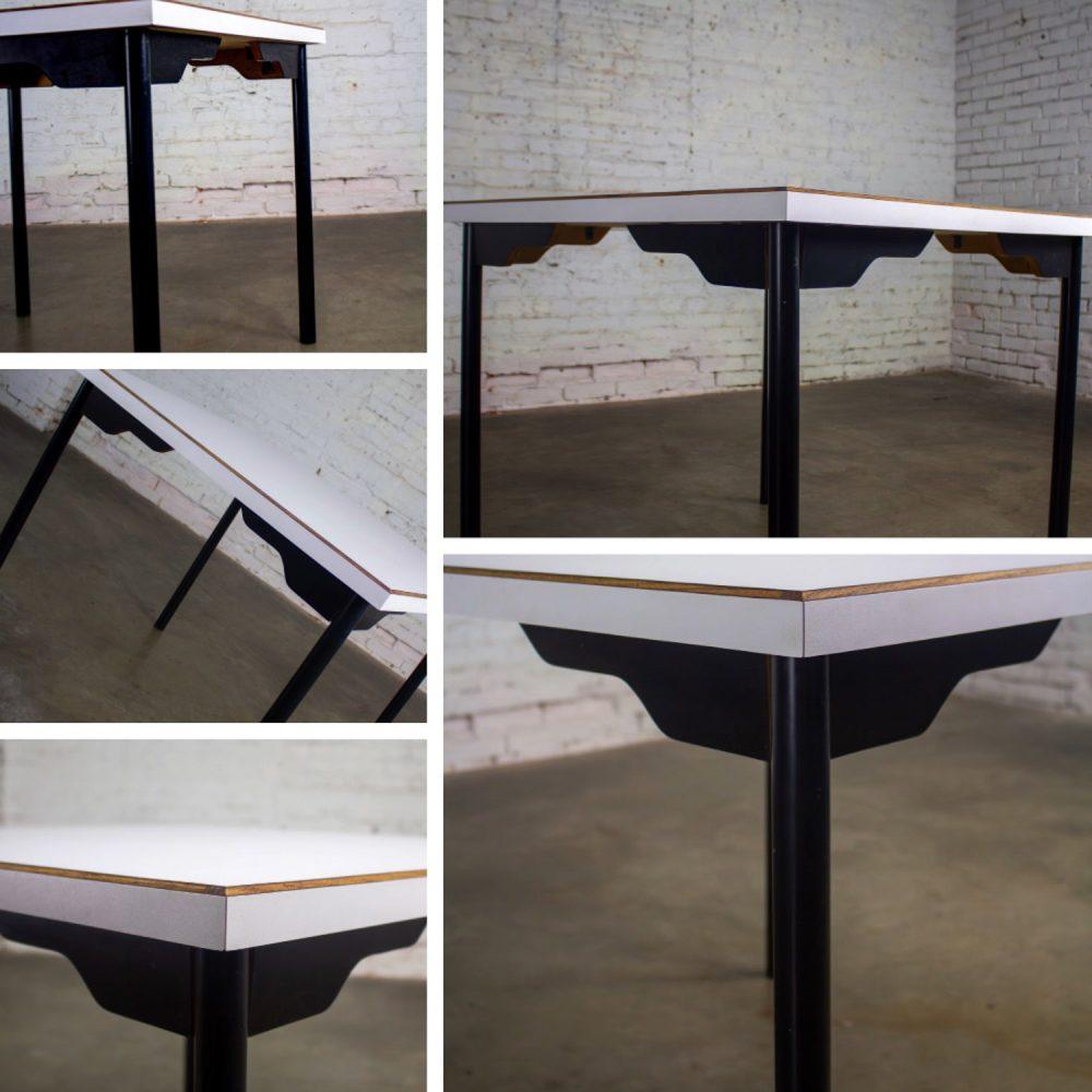 Mid to Late 20th Century MCM to Modern Square Dining Table w/Black Steel Tube Frame & White Laminate Top