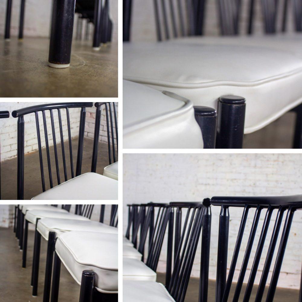 Mid to Late 20th Century MCM to Modern Set of 6 Dining Chairs w/Black Steel Frames & White Vinyl Seats