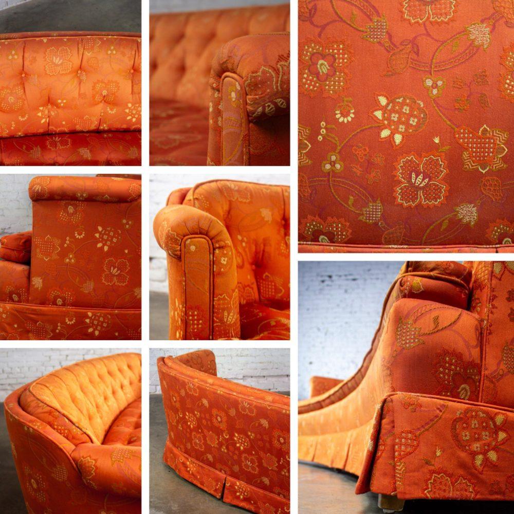 Mid-20th Century Hollywood Regency Chinoiserie Sofa by Henredon w/Chinese Red Floral Brocade Fabric