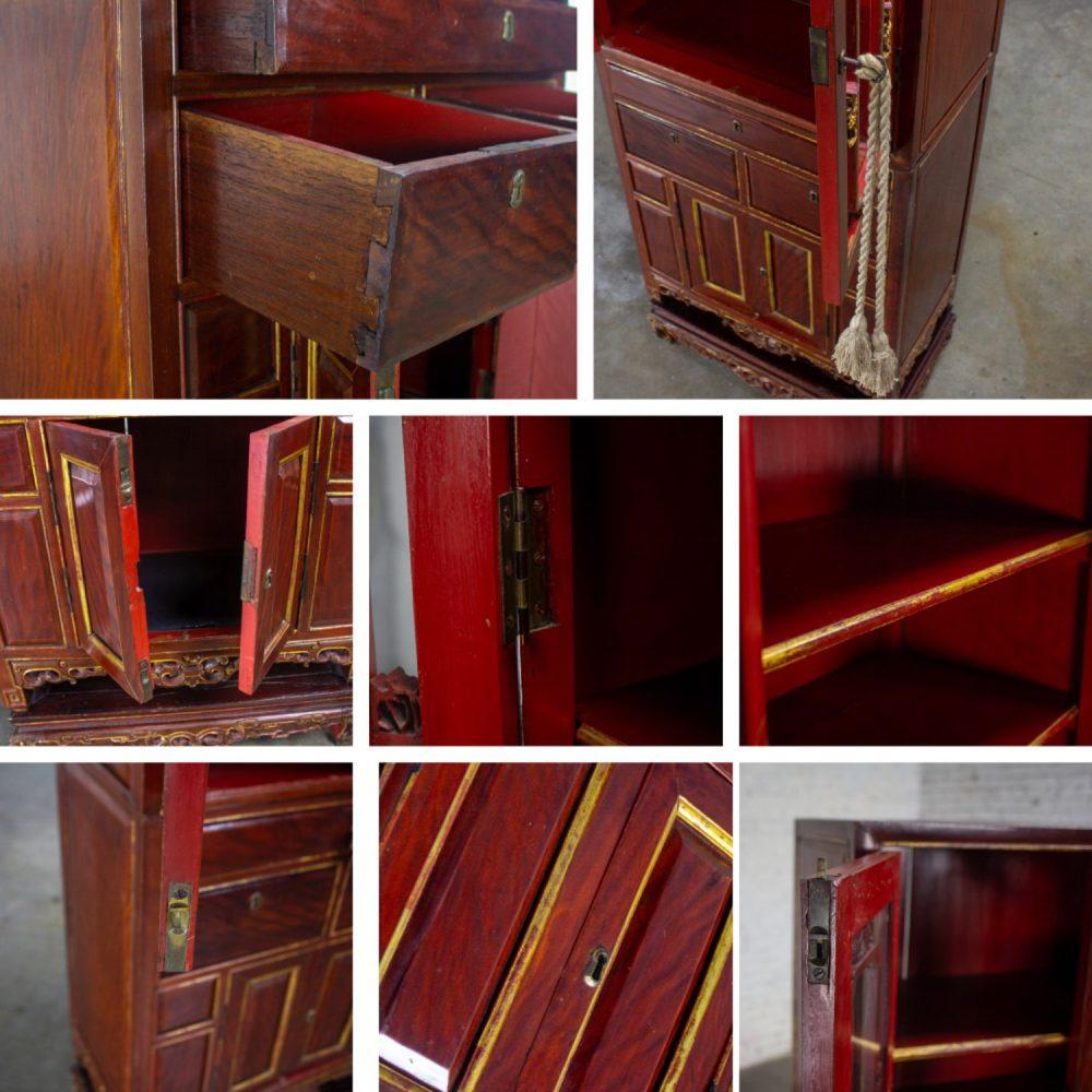 Late 19th to Early 20th Century Chinese Hand Carved & Gilded 3 Part Stacking Display or China Cabinet
